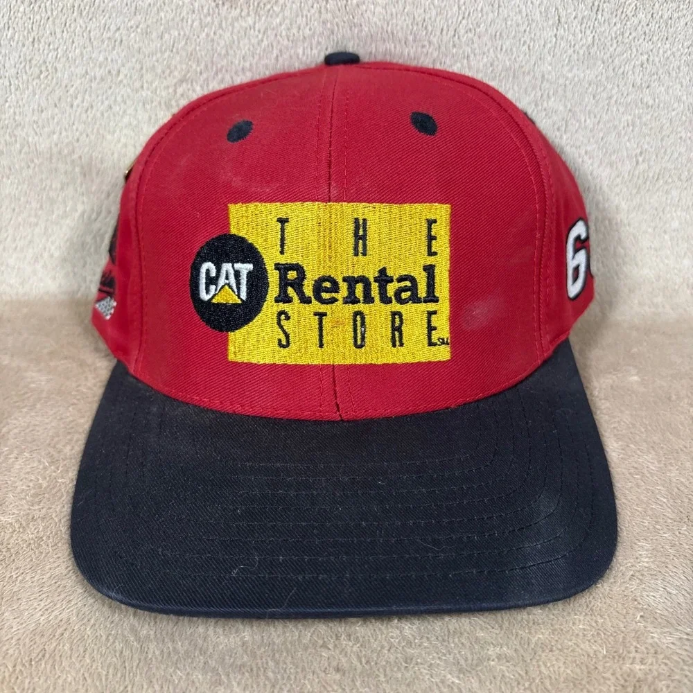 Vintage 90s Cotton Snapback CAT Nascar Andy Houston Hat w/ Lapel Pin
